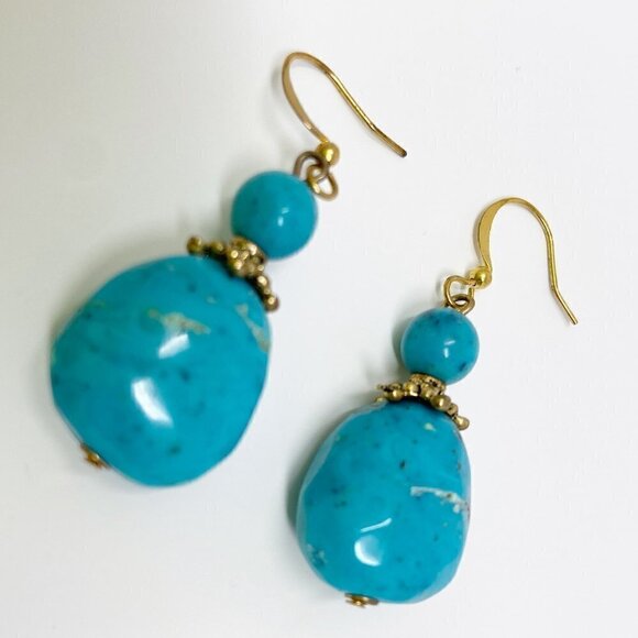 Southwestern Boho Faux Turquoise Stone Drop Earrings - Picture 2 of 3